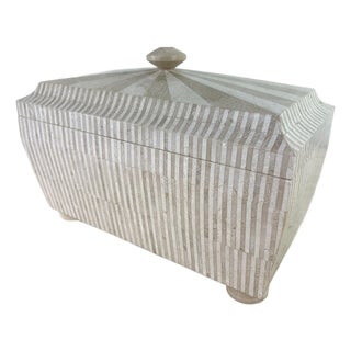 Large Handcrafted Travertine Dresser Box After Maitland Smith For Sale
