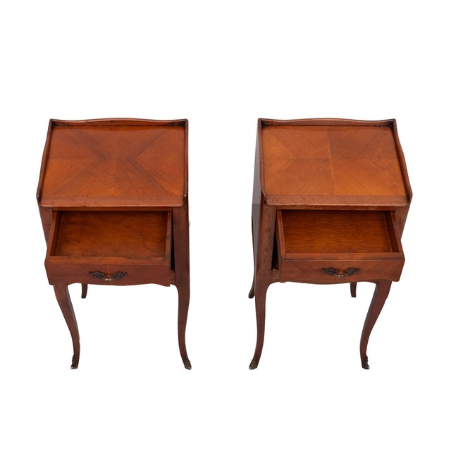 Brown Antique Nightstands in Wood and Nutwood, France, 1950s, Set of 2 For Sale - Image 8 of 12