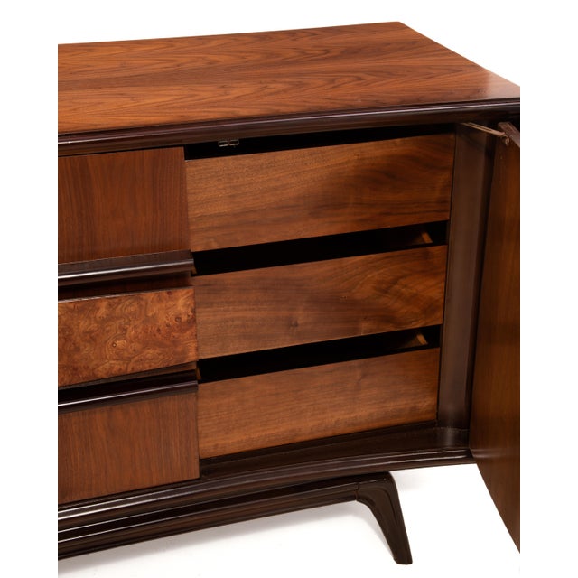Hoke Wood Products Sculptural Nine Drawer Walnut Burl Dresser Mid Century For Sale - Image 12 of 16