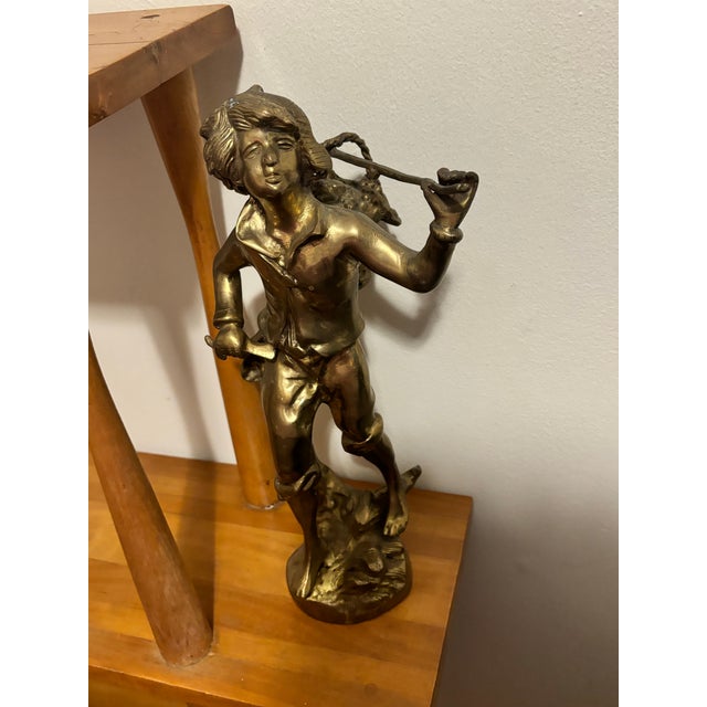 1980s Vintage Cast Brass Wine Grape Harvest Sculpture Statue of a Young Man For Sale - Image 12 of 12