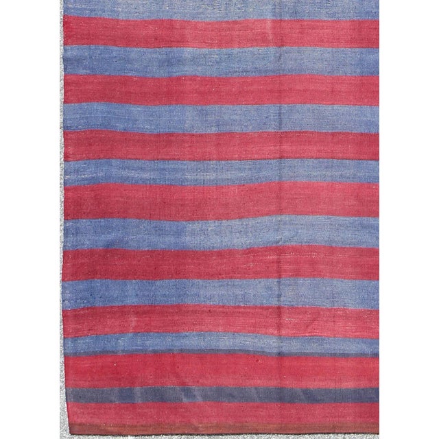 Modern Vintage Striped Turkish Kilim With Casual Modern Design in Red and Blue For Sale - Image 3 of 8