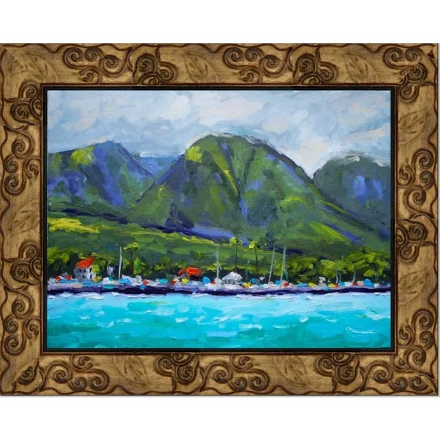 "Lahaina Maui" Contemporary Original Impressionist Style Tropical Landscape Oil Painting For Sale - Image 9 of 12