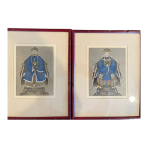 Early 20th Century Qing Dynasty Style Chinese Ancestor Portraits in Faux Bamboo - A Pair