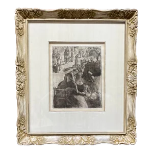 After Camille Pissarro Art Framed Signed Cleveland Ohio Info Tag on Back
