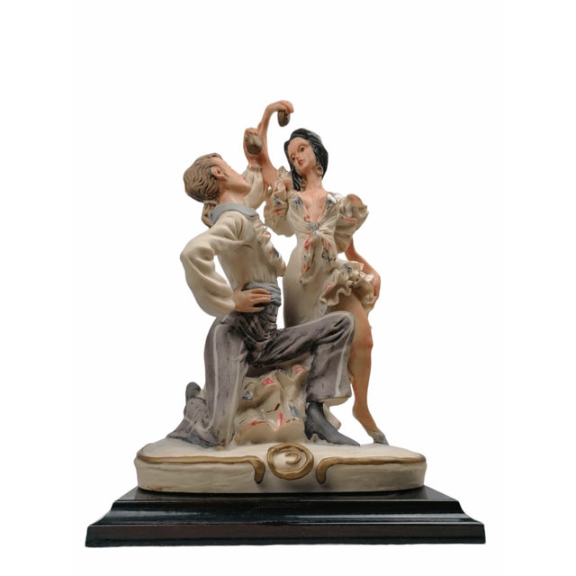 1960s Capodimonte Statue Flamenco Dancers with Wooden Base, 1960s For Sale - Image 5 of 8