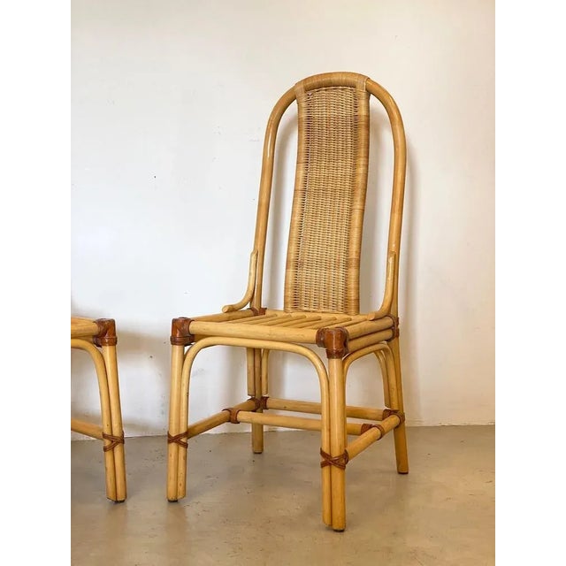 Mid-Century Modern Set of Wicker, Leather, and Bamboo Chairs, 1970s For Sale - Image 3 of 14