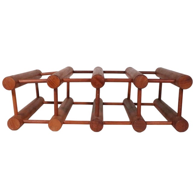 Architectural stick and dowel construction four bottle wine rack. Mid Century vintage, Danish style design. This example...