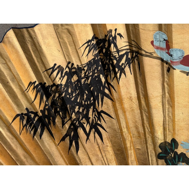 Asian Mid Century Monumental Hand-Painted Fan For Sale - Image 3 of 18