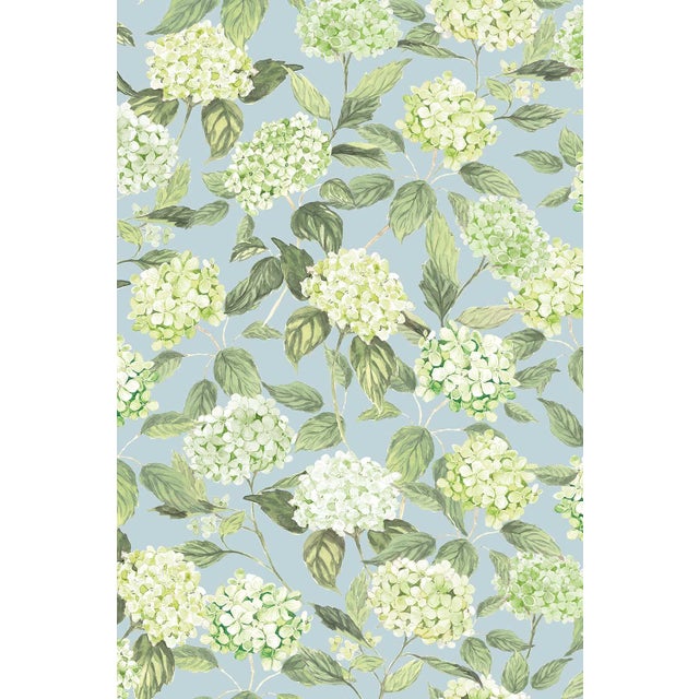 Traditional Hydrangea Blooms Floral Grasscloth Wallpaper by House Party | Limelight Green | 6 Yards For Sale - Image 3 of 8