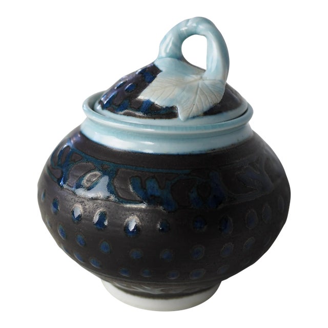 1980s French Lilou Milcent Porcelain Blue and Black Box For Sale