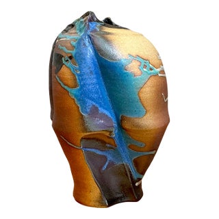 Vintage Abstract Drip Glaze Ceramic Vase For Sale