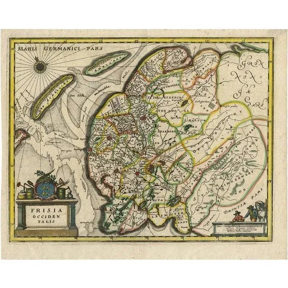 Antique Hand-Colored Map of Friesland by C. Merian, 1659 For Sale - Image 10 of 10