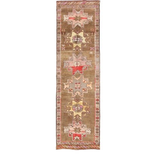 Vintage Turkish Kars Runner With Brown, Red, Yellow, and Soft Pink Tones For Sale