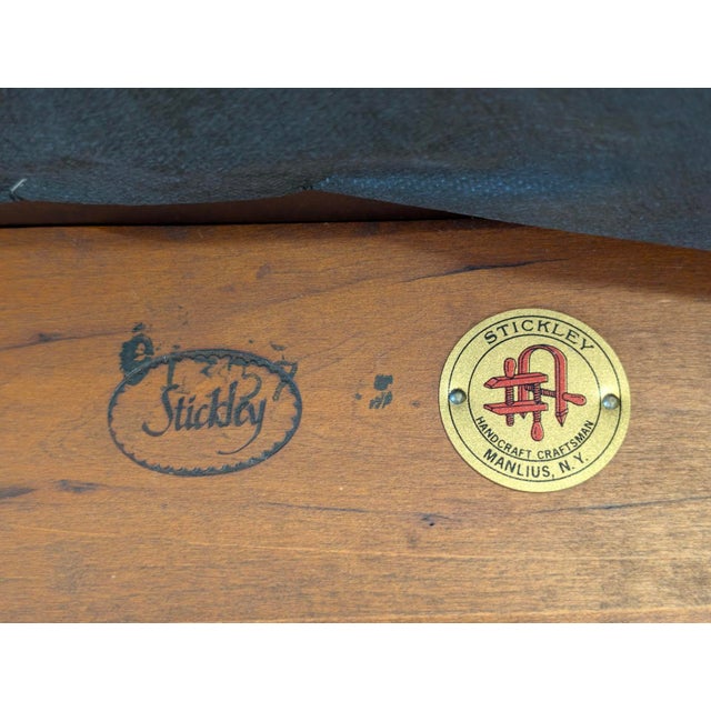 Brown Stickley Harvey Cherry Wood Ellis Inlaid Settee For Sale - Image 8 of 11