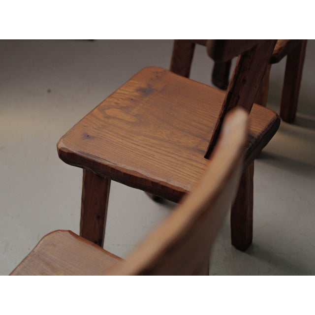 Vintage Brutalist Handcrafted Chestnut Chairs, France, 1970, Set of 6 For Sale - Image 12 of 18