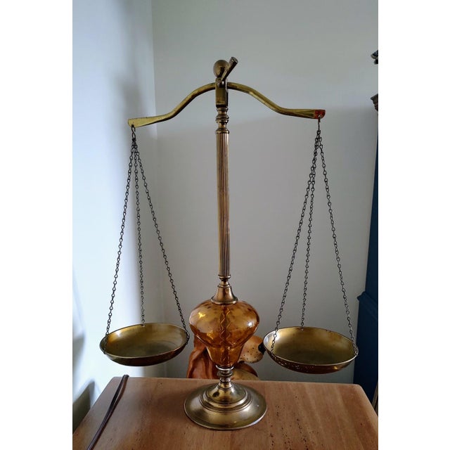 Vintage Brass Scale With Amber Globe "Scales of Justice" For Sale In Baltimore - Image 6 of 6