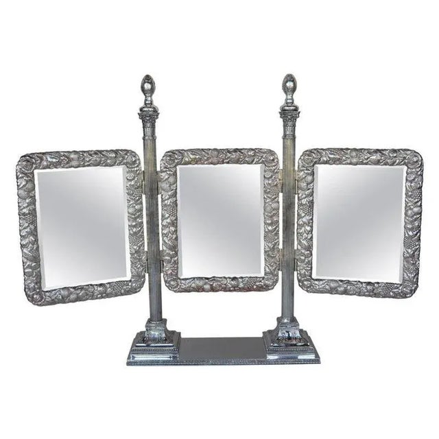 Silver Antique Bronze Silverplate English Vanity Mirror For Sale - Image 8 of 8