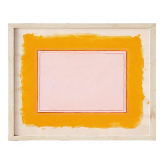 Marigold Yellow & Pink Abstract Minimalist Art Print, 30 X 38 Print in Wood Frame For Sale