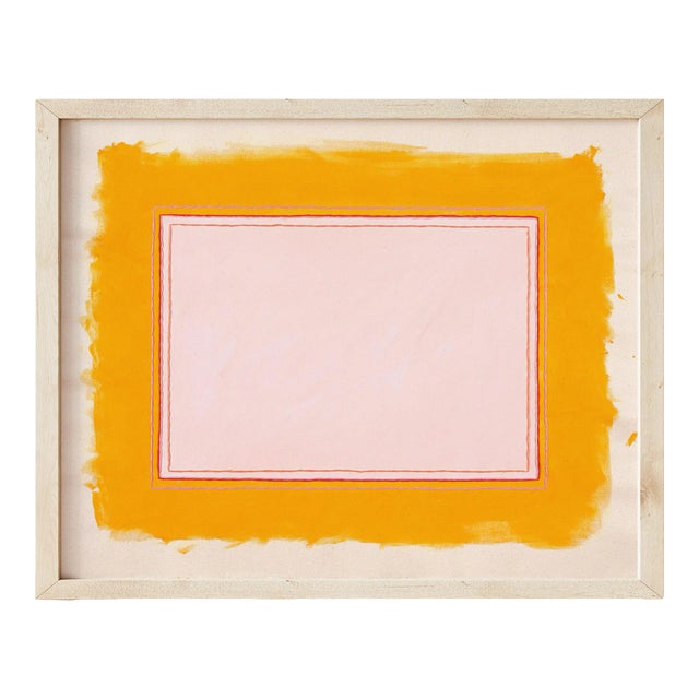 Marigold Yellow & Pink Abstract Minimalist Art Print, 30 X 38 Print in Wood Frame For Sale
