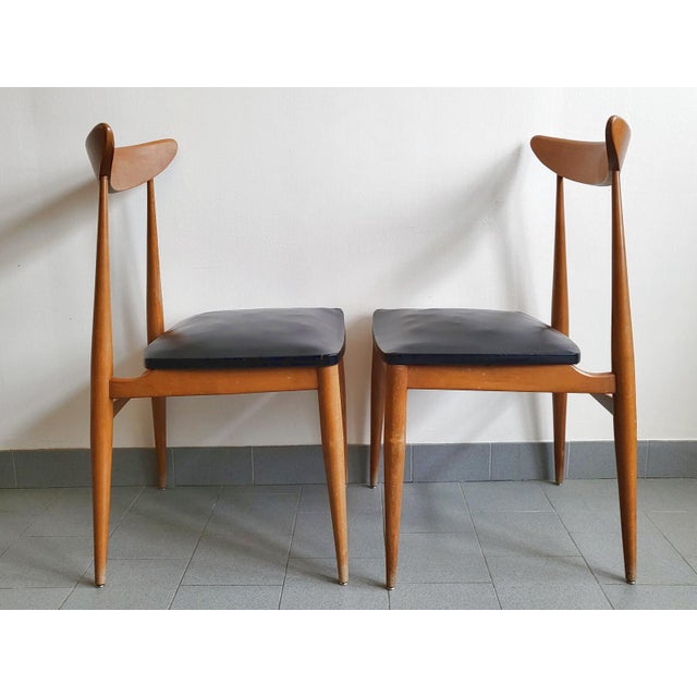 Vintage Scandinavian Chairs in Beech and Black Skai, 1960s, Set of 4 For Sale - Image 3 of 17