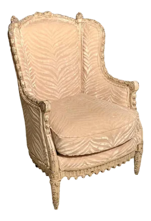French Louis XVI Style Bergère Armchair With Silk Velvet Upholstery