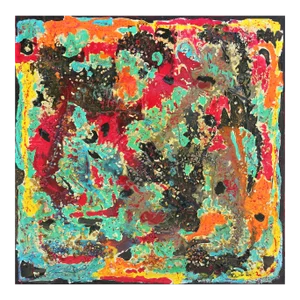 2015 "Ramshackle" Green, Red, Turquoise, and Orange Abstract With Pebbles by Paul Reeves