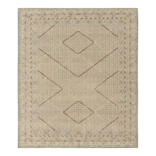 Khotan Style Distressed Rug in Beige Green, Blue Geometric Pattern - Rug & Kilim For Sale