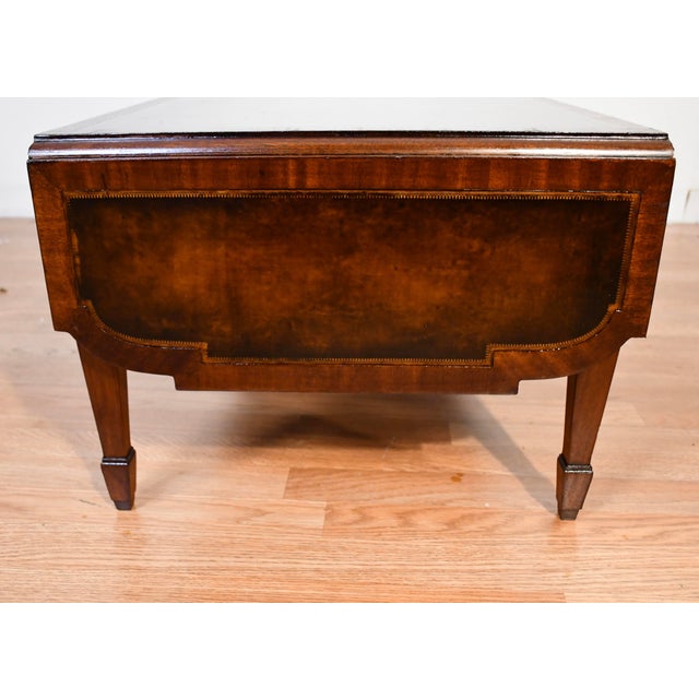 1930s 1930s Weiman English Regency Flame Mahogany Inlay Leather Top Drop Leaf Coffee Table For Sale - Image 5 of 18