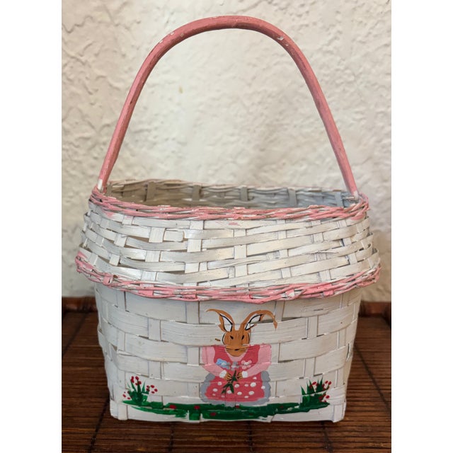 Wood 1980s Folk Art Hand-Painted Rabbit Basket For Sale - Image 7 of 7