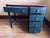 Wood 1970s Restored Vintage Stanley Furniture Desk — Walnut-Stained Top, Charcoal Gray, Brass Hardware For Sale - Image 7 of 9
