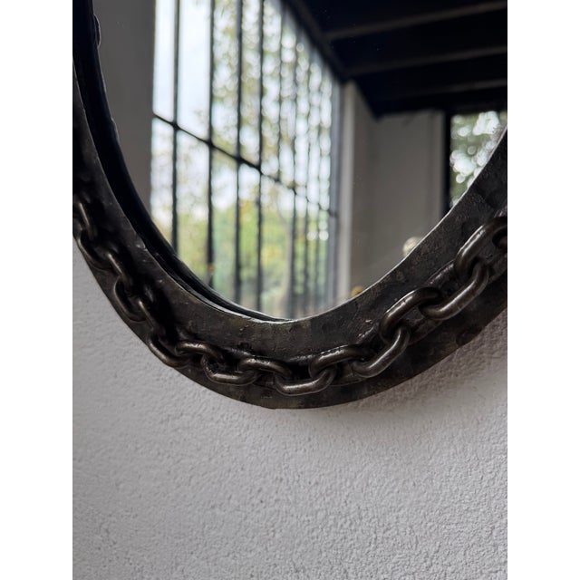 Vintage Brutalist Oval Chain Mirror, 1950 For Sale - Image 13 of 18