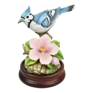 Late 20th Century Andrea by Sadek Blue Jay Bird Figurine on Wooden Base Japan