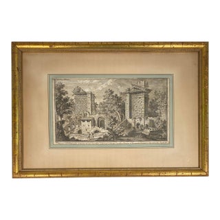 18th Century Italian Architectural Capriccio Engraving of Monte Cavallo Ruins in Gilt Frame For Sale