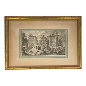 18th Century Italian Architectural Capriccio Engraving of Monte Cavallo Ruins in Gilt Frame