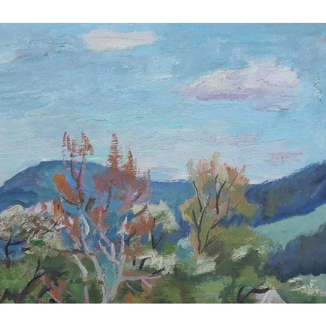 Realism Mountain Landscape Antique Oil Painting Original Soviet Art Ukrainian Artist Kozik v.g. 43-50 1980s For Sale - Image 3 of 6