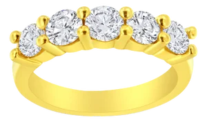 14K Yellow Gold Plated .925 Sterling Silver 1 1/2 Cttw Shared Prong Set Brilliant Round-Cut Diamond, Size 8