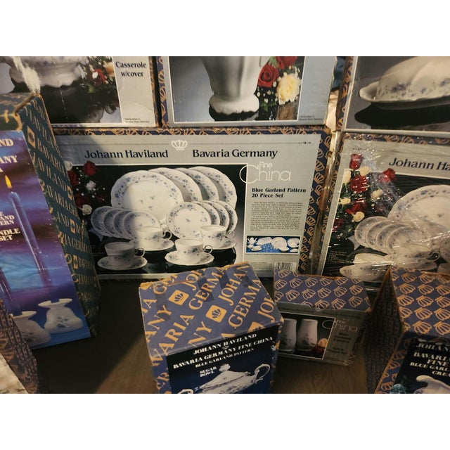 1970s New Old Stock Johann Haviland Blue Garland Master Dinnerware Set - Service for 8 With Rare Hostess Pieces, Factory Sealed Boxes- 63 Pieces For Sale In Greensboro - Image 6 of 9
