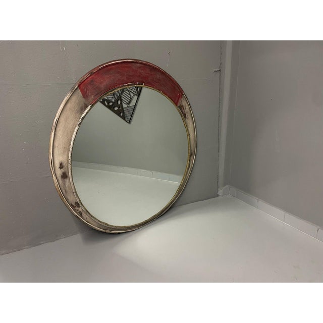Vintage Industrial Round Mirror with Metal Frame For Sale - Image 10 of 15