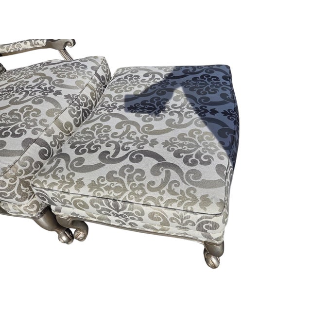 1990s Oversized Ethan Allen Versailles Bergere Lounge Chair & Ottoman Set Damask For Sale - Image 15 of 18