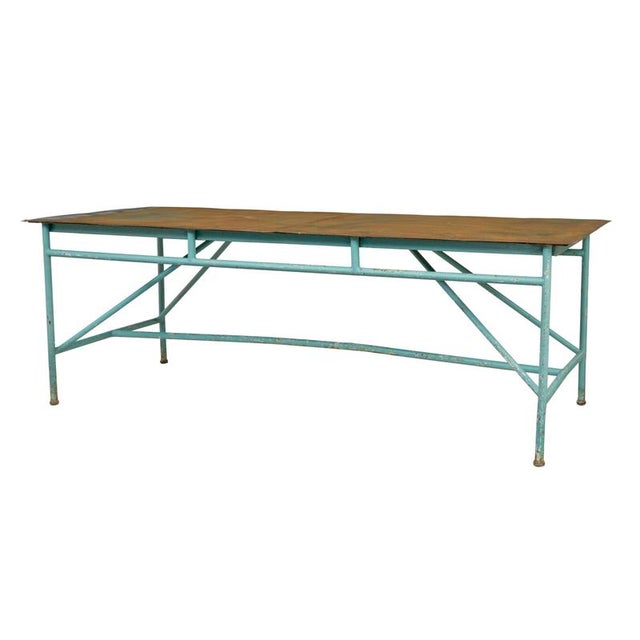 Large Industrial Painted Steel Table, 1920s For Sale - Image 9 of 9