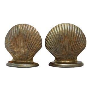 Vintage Brass Seashell Bookends - a Pair For Sale