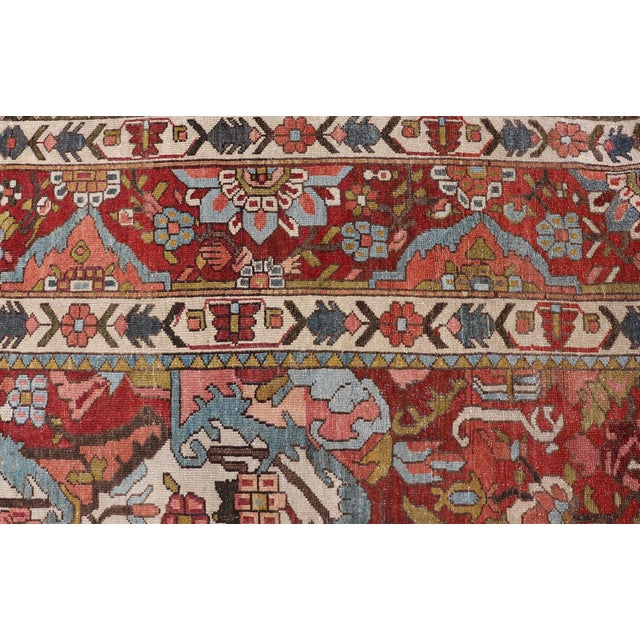 Square Antique Persian Bakhtiari Rug With Red Field and Ivory Medallion For Sale - Image 14 of 16