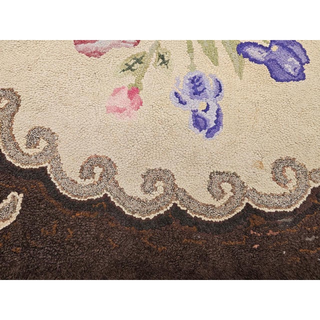 Vintage Hand Hooked Rug, Wool & Cotton, Floral Pattern, American Folk Art, 3x4 For Sale - Image 17 of 17
