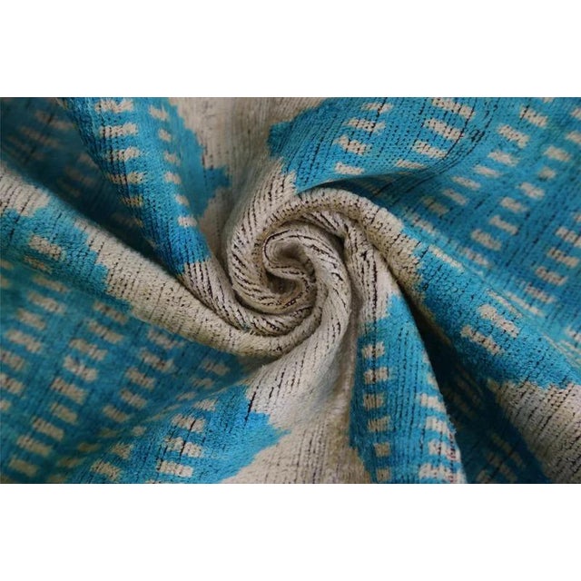 Turquoise Handmade 16x24 Turquoise Silk Velvet Throw Pillow – Luxury Geometric Lumbar Cushion For Sale - Image 8 of 8