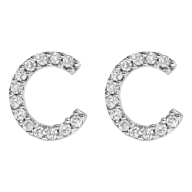 10K White Gold 1/10 Cttw Diamond 'C' Initial Stud Earring For Sale
