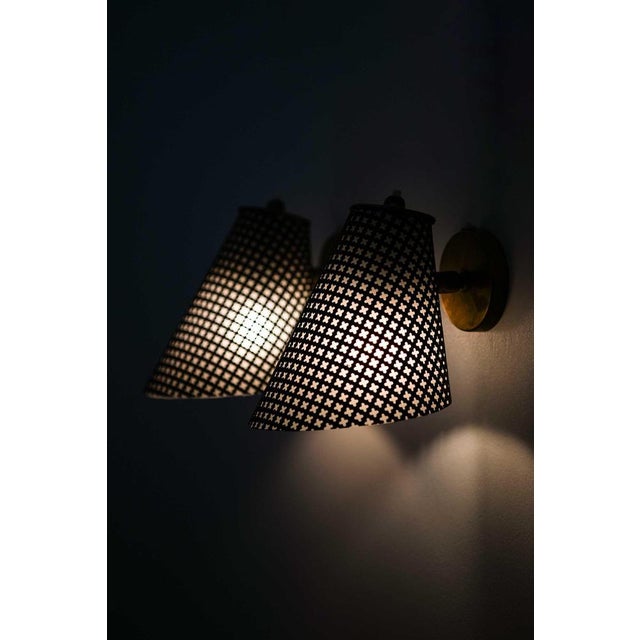 Black Scandinavian Modern Brass Wall Lamps, 1950s, Set of 2 For Sale - Image 8 of 9