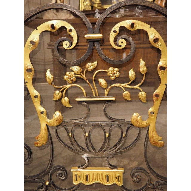 1950s French Wrought Iron Firescreen With Gilt Highlights, Signed Bataillars For Sale - Image 15 of 18