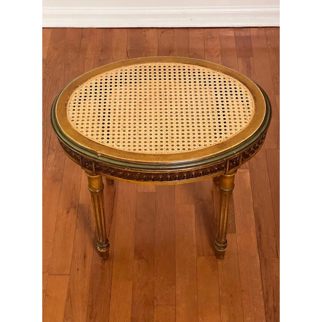Wood French Louis XVI Style Tabouret Stool With Cane Top and Green Painted Accents, Early 20th C. For Sale - Image 7 of 18