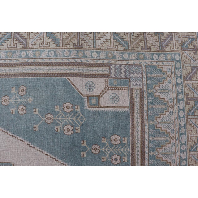 Large Vintage Turkish Oushak Rug With Central Medallion in Blue and Cream** For Sale - Image 11 of 14