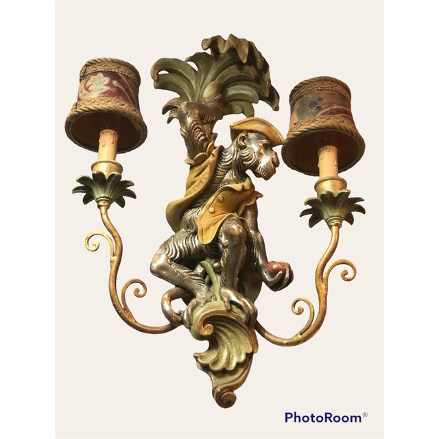 Gold Vintage Hand Carved Italian Monkey Wall Sconces - Set of 2 For Sale - Image 8 of 12